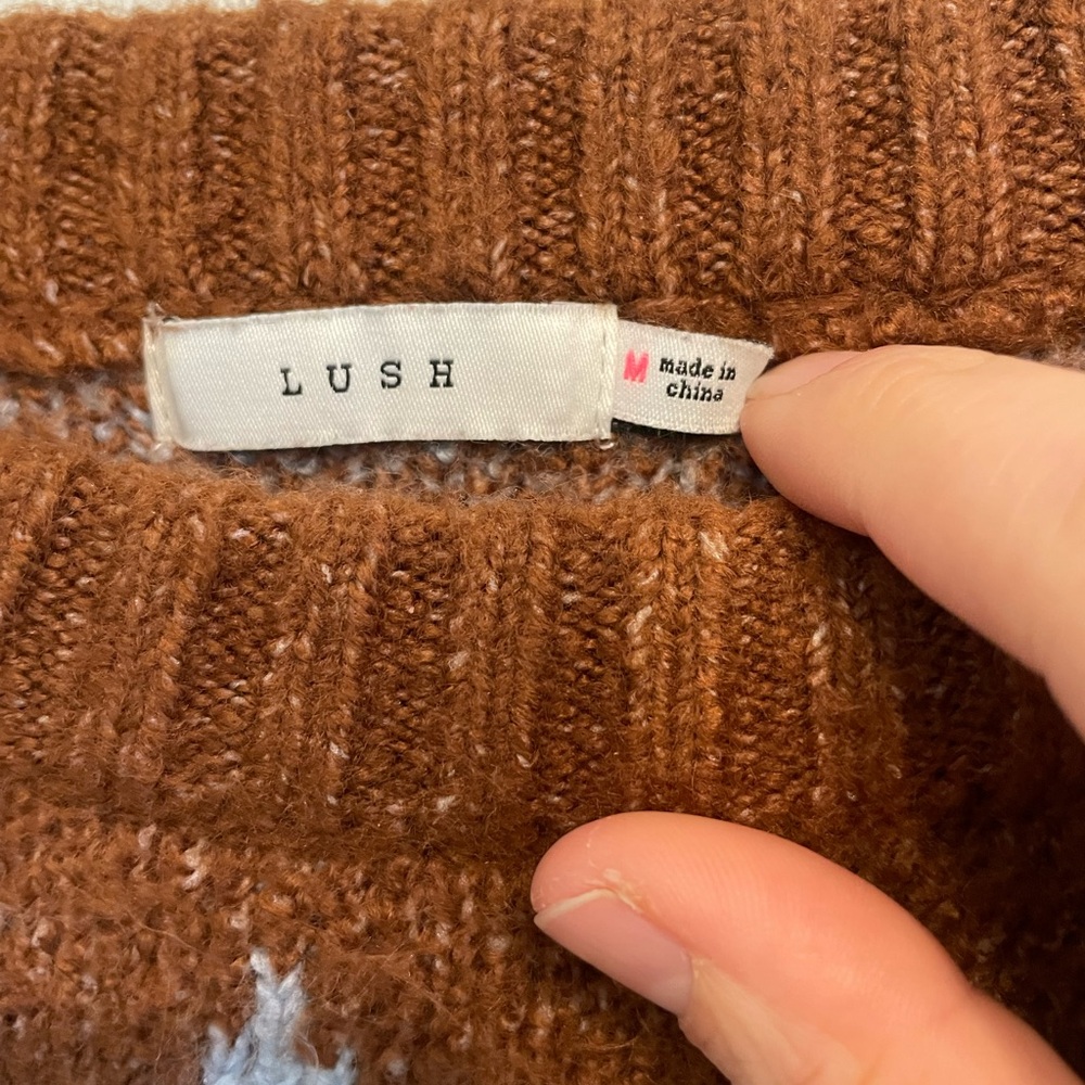 Lush Chevron in Brown/Cream Women’s Oversized Crewneck Sweater Size Medium - Picture 2 of 8
